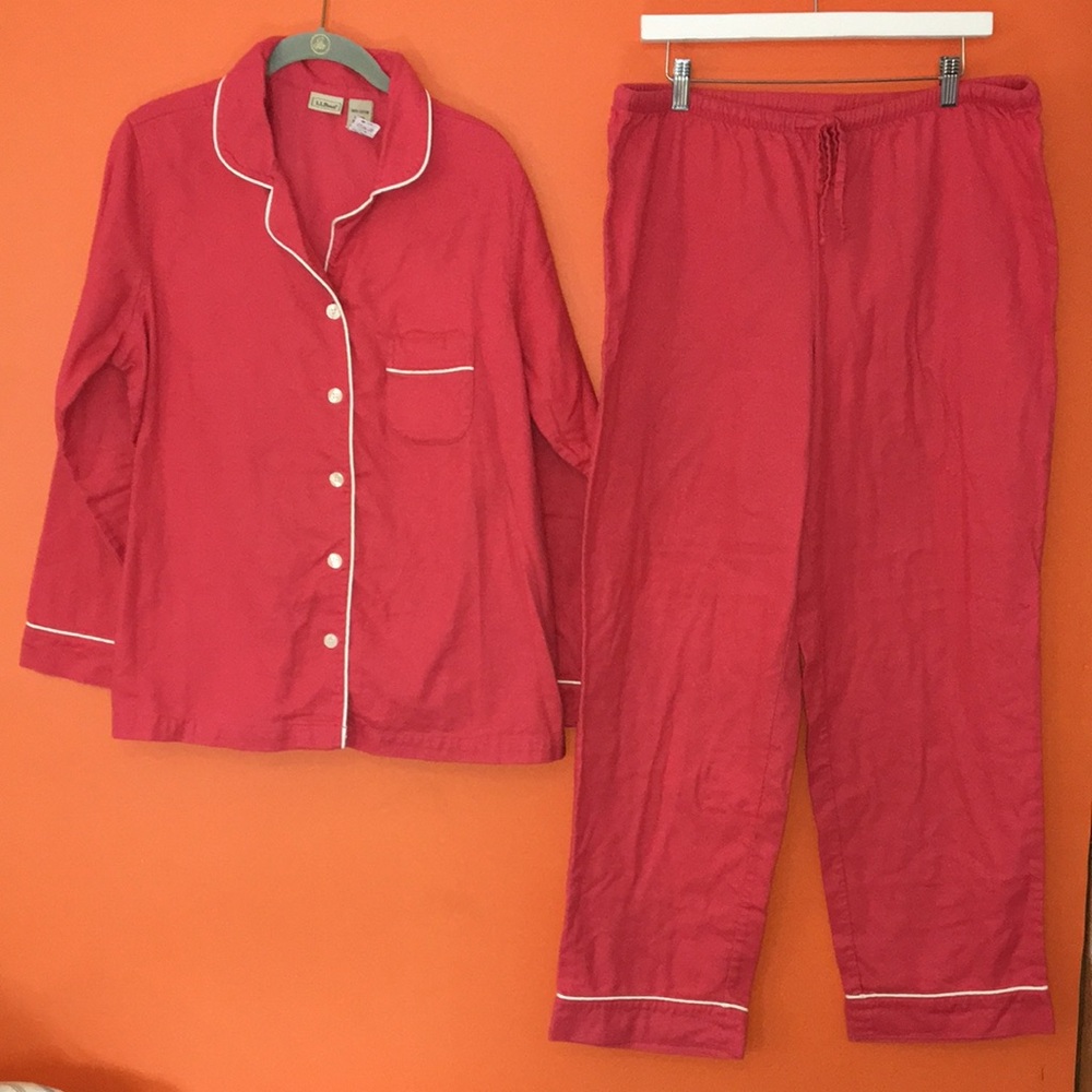 L.L. Bean 100% Cotton Fleece Pajama Lounge Wear Pants Set Woman’s Large 12/14/16